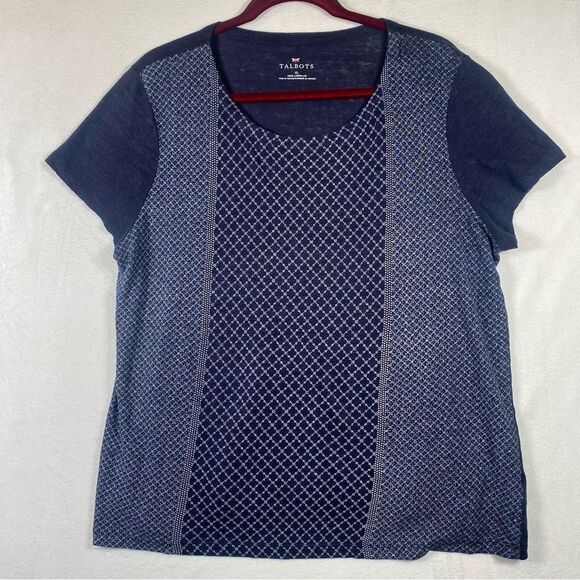 Talbots 100% Linen Short Sleeve Blue Tone Top Size XL - Picture 1 of 10